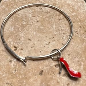 Silver Toned Bangle With Red Heel 👠 Pendant
